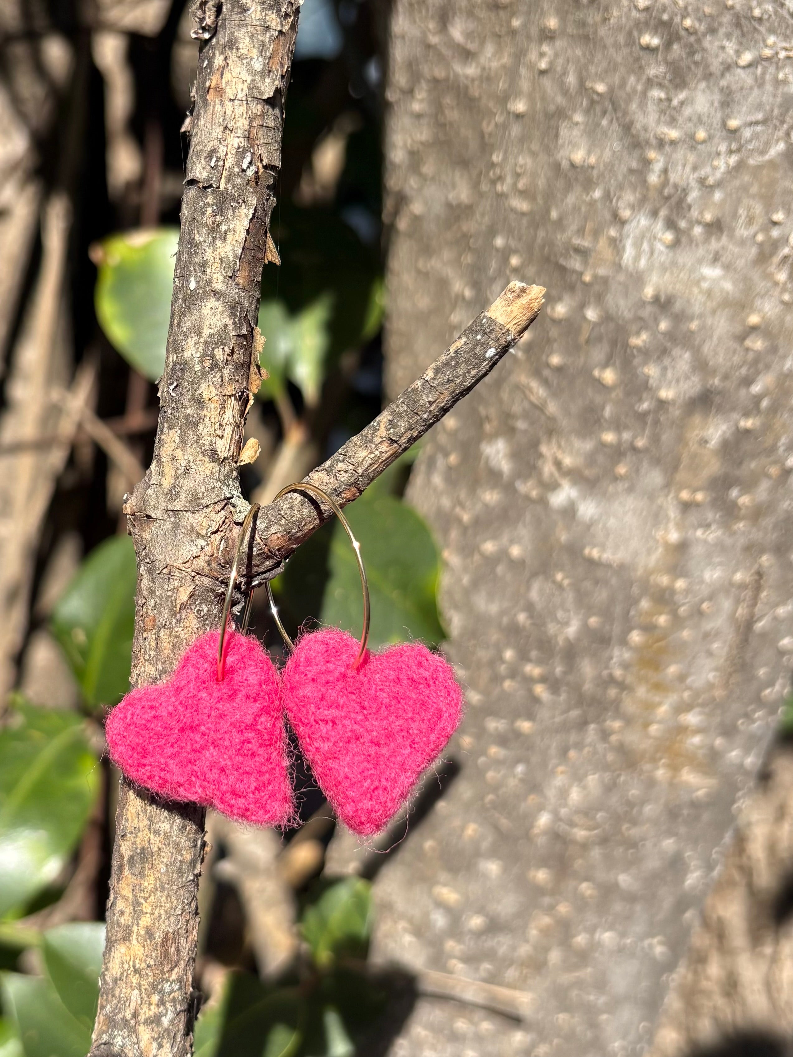 Heart Strings | Handmade Needle Felted Heart Earrings